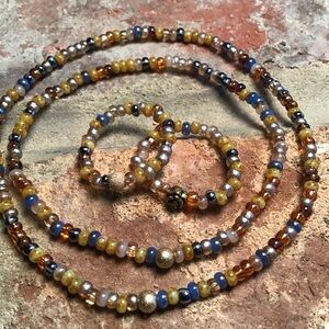Seed Bead Set Anklet & Bracelet with 14k GF Beads
